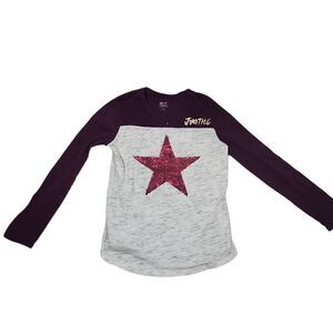 Justice Active Girls Size 10 Maroon Gray Sequin Star Long Sleeve T-shirt
